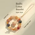 Bracciale fatto a mano in agata intagliata e radice di bodhi con ciondolo a zucca - Ciondolo Loto Stile Agata Muschiata (SL5231)