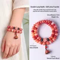 Handgefertigtes cremegelbes Bodhi-Wurzel-Doppelarmband mit Lotuskapsel-Anhänger - Natürliches Bodhi Lotus Armband (AL748888727467)