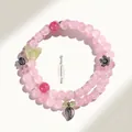 Elegante bracciale a due fili in quarzo rosa con ciondoli a farfalla e foglia - Quarzo Rosa Stile E
