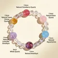 Natürliches Edelstein-Perlenarmband mit Bergkristall, Amethyst und Aquamarin-Perlen - Bergkristall Multi-Edelstein Armband Stil F