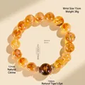 Bracelet en citrine naturelle et œil de tigre avec accents de fleurs dorées - 12mm Citrine Double Fleur 14mm Oeil de Tigre (WY24112801)