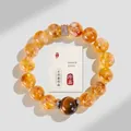 Bracelet en citrine jaune et œil de tigre, perles naturelles de 12 mm et 14 mm - Nouveau 12mm Citrine & 14mm Oeil de Tigre (WY24112801)