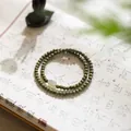 Minimalist 4mm green sandalwood beaded bracelet with natural jade accent. - Multi-wrap Sandalwood Style