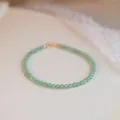 Elegant moss agate green natural stone beaded bracelet with 14k gold filled clasp - Prehnite (Circumference 14cm)