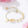 Elegante natuurlijke gele kristallen Pi Xiu armband met hartvormige bedel sieraad - Rutilkwarts Pixiu Armband
