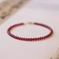 Λεπτό βραχιόλι με χάντρες γρανάτη 3mm και κούμπωμα χρυσού 14K για γυναίκες - Μπορντό Γρανάτης (3mm Στρογγυλό Στυλ Χάντρας)