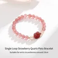 Natuurlijk aardbeienkristal Pixiu-armband voor dames geschikt voor 15 cm polsomtrek - Gouden Rutilkwarts Aardbeienkwarts Pixiu Stijl
