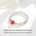 Armband van grijze maansteen en aardbeienkwarts met Pixiu-kralen voor 15 cm pols - Grijze Maansteen Aardbeienkwarts Pixiu Stijl