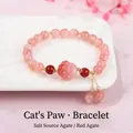 Elegant roze aardbeikristallen armband met een schattige kattenpoot hanger en kwastjes - Yanyuan Agaat Kattenpoot Stijl