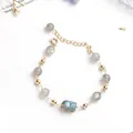 Elegant natuurlijk labradoriet kristallen armband met gouden kralen en een Pixiu - Grijze Maansteen Pixiu Kralenafstand Armband