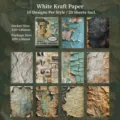 Vintage white kraft material paper for DIY journaling, 20 sheets retro aesthetic designs - Old Book Traces / 20 Sheets