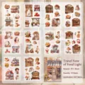 Vintage food and girl sticker set, 10 sheets PET Washi paper for scrapbooking - Food Travel / 10 Pcs