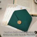 Elegant emerald green envelope set with gold-patterned letterhead and decorative wax seal. - Envelope + 3 White Rose Sheets + 1 Wax Seal / S / Dark Green