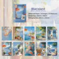Retro Aquarell Scrapbook Papier Set mit ästhetischen blauen Küstenlandschaften - Blauer Inseltraum