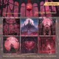 Gothic Crimson Firmament series gold-stamped memo pads for journaling, 120 sheets - Gothic Illustration (CJ102) / 120 Pieces/Pack / Twilight Glimmer
