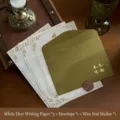 Vintage stationery set with deer motif letter paper and olive green bronzing envelope - You can expect 1 envelope + 3 pieces of white deer stationery + 1 fire paint sticker in the future