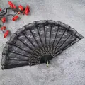 Κομψή μαύρη δαντελωτή πτυσσόμενη βεντάλια με vintage λουλουδάτα μοτίβα για λολίτα μόδα. - Στυλ Μονής Στρώσης Δαντέλας / Μαύρο