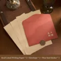 Vintage stationery set including kraft paper, red envelope, and a gold wax seal sticker - Happy birthday 1 envelope + 3 pieces of kraft lined letter paper + 1 fire paint sticker