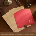 Vintage kraft stationery set including 3 ruled letter papers, red envelope and wax seal - 1 envelope with title on the gold list + 3 pieces of kraft lined letter paper + 1 fire paint sticker