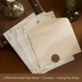 Vintage gold-stamped white deer stationery set with cream envelope and wax seal sticker - Live up to your time: 1 envelope + 3 pieces of white deer stationery + 1 paint sticker