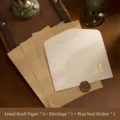 Retro kraft stationery set with 3 lined papers, 1 envelope and 1 wax seal - Live up to your time: 1 envelope + 3 pieces of kraft lined letter paper + 1 fire paint sticker