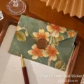 Vintage green floral embossed envelope with wax seal sticker for wedding invitations - Envelope + 1 Wax Seal Sticker / 11x16cm / Green