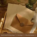 Set di cancelleria vintage in carta kraft con 3 fogli, busta e sigillo di cera - Marrone / 1 Busta + 3 Carte Kraft Righe + 1 Adesivo Sigillo