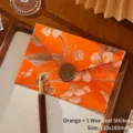 Vintage orange floral embossed envelope with one wax seal sticker, 110x160mm invitation. - Envelope + 1 Wax Seal Sticker / 11x16cm / Orange
