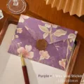 Elegant purple floral vintage envelope with wax seal sticker and fountain pen, 110x160mm - Envelope + 1 Wax Seal Sticker / 11x16cm / Purple