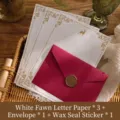 Set di carta da lettere e busta vintage con cervo e sigillo di cera - Rosso scuro / 1 Busta + 3 Carte Cervo Bianco + 1 Adesivo Sigillo di Ceralacca