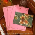 Vintage green floral envelope with custom wax seal and pink deer writing paper stationery set - Envelope + 3 Sheets of Pink Deer Letter Paper + 1 Wax Seal / 11x16cm / Green