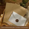 Carta da lettere kraft retrò e set di buste testurizzate con sigillo di cera - Bianco / 1 Busta + 3 Carte Kraft Righe + 1 Adesivo Sigillo