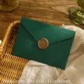 Elegante busta vintage verde scuro con un adesivo con sigillo di ceralacca in bronzo - Verde Scuro / 1 Busta + 1 Adesivo Sigillo Ceralacca
