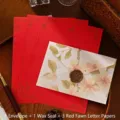 Retro embossed floral envelope set with red deer letter paper and wax seal for invitations - Envelope + 3 Sheets of Red Deer Letter Paper + 1 Wax Seal / 11x16cm / White