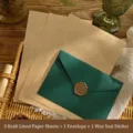 Set di cancelleria vintage con 3 fogli kraft, 1 busta verde e 1 sigillo di cera - Verde Scuro / 1 Busta + 3 Carte Kraft Righe + 1 Adesivo Sigillo
