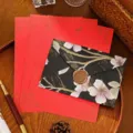 Elegant vintage floral envelope set with red deer letter paper and gold wax seal - Black Floral Envelope + Red Deer Stationery / 1 Envelope + 3 Sheets of Paper + 1 Wax Seal Sticker / Black