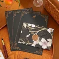 Vintage letter writing set with floral envelope and deer stationary - Black Floral Envelope + Black Deer Stationery / 1 Envelope + 3 Sheets of Paper + 1 Wax Seal Sticker / Black