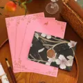 Vintage floral black envelope and letter paper set with 3 pink deer papers and wax seal - Black Floral Envelope + Pink Deer Stationery / 1 Envelope + 3 Sheets of Paper + 1 Wax Seal Sticker / Black