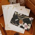 Vintage floral envelope set with gold wax seal and three deer motif writing papers - Black Floral Envelope + White Deer Stationery / 1 Envelope + 3 Sheets of Paper + 1 Wax Seal Sticker / Black