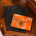 Vintage floral envelope set with 3 black deer writing papers and a bronze wax seal - Orange Floral Envelope + Black Deer Stationery / 1 Envelope + 3 Sheets of Paper + 1 Wax Seal Sticker / Orange