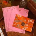 Premium retro floral envelope and pink deer letter paper set with gold wax seal ornament - Orange Floral Envelope + Pink Deer Stationery / 1 Envelope + 3 Sheets of Paper + 1 Wax Seal Sticker / Orange