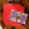 Vintage floral envelope set with red deer writing paper and wax seal - Purple Embossed Envelope + Red Deer Stationery / 1 Envelope + 3 Sheets of Paper + 1 Wax Seal Sticker / Purple