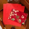 Vintage floral red envelope set with gold wax seal and red deer motif letter paper for invitations - Envelope + 1 Wax Seal + 3 Sheets of Writing Paper / 11x16cm / Red (Red Deer)