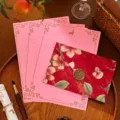 Vintage floral embossed envelope with deer patterned pink letter paper stationery set - Envelope + 1 Wax Seal + 3 Sheets of Writing Paper / 11x16cm / Red (Pink Deer)