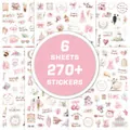 Vue détaillée de 6 feuilles contenant plus de 270 autocollants de mariage roses et fleurs - Autocollants de Plan de Mariage / 6 pièces / Rose Clair