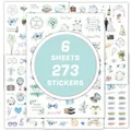 Vue détaillée de 6 feuilles avec 273 autocollants de mariage floraux bleus pour scrapbooking - Autocollants de Plan de Mariage / 6 pièces / Bleu clair