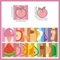 Detailed dimension diagram of various cute cartoon food-themed shaped sticky notes - Gourmet Series / 15 Sheets / Multicolor