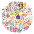 Detailed view of holographic Easter stickers featuring cartoon rabbits and colorful eggs - Easter 50A