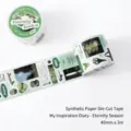 Synthetic paper die-cut tape with green Eternity Season theme for diary decoration, 40mm x 3m - Eternity Season