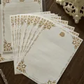 Carta da lettere vintage elegante con bordi a rose dorate e righe per scrivere messaggi - 1 Foglio / Finiture in Pizzo Bianco / A5
